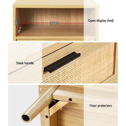 Rei Rattan Bedside Table 1 Drawer with Shelf - Oak