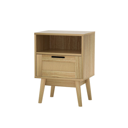 Rei Rattan Bedside Table 1 Drawer with Shelf - Oak