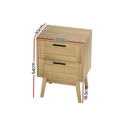 Rie Rattan Bedside Table 2 Drawers Wood - Oak