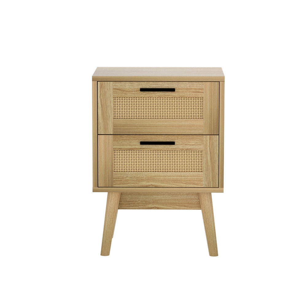 Rie Rattan Bedside Table 2 Drawers Wood - Oak