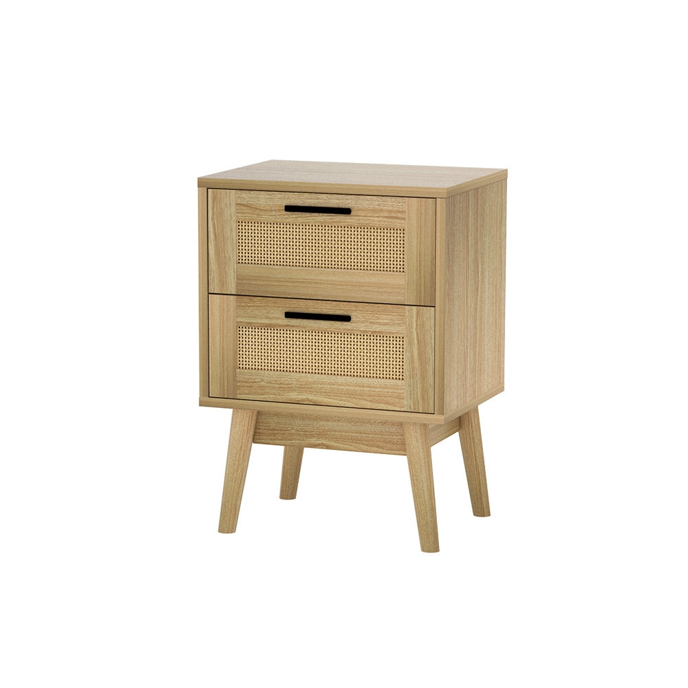 Rie Rattan Bedside Table 2 Drawers Wood - Oak