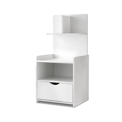 Evermore Bedside Table 1 Drawer with Shelves - White