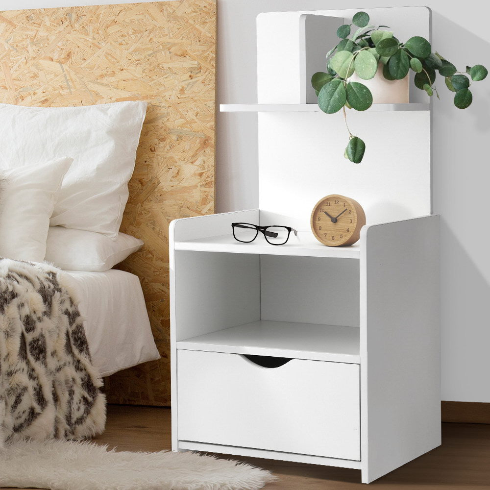 Evermore Bedside Table 1 Drawer with Shelves - White