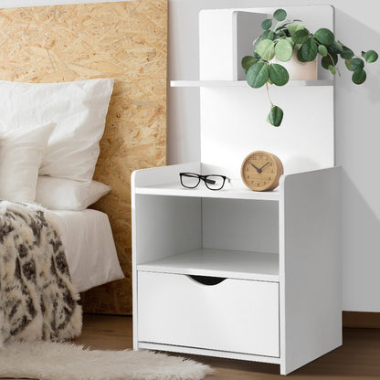 Evermore Bedside Table 1 Drawer with Shelves - White