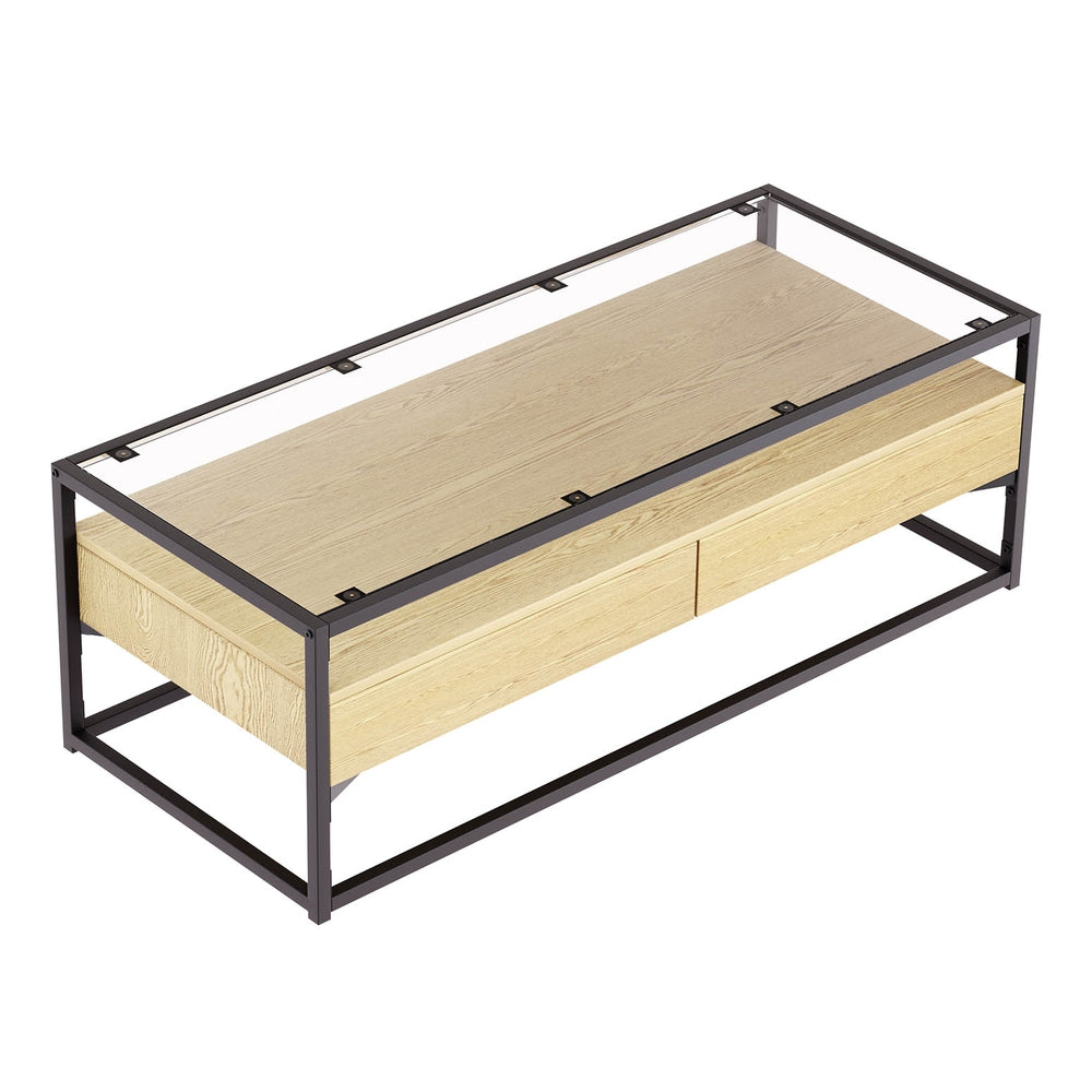 Pine Glass Tabletop Coffee Table 2 Drawers
