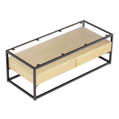 Pine Glass Tabletop Coffee Table 2 Drawers