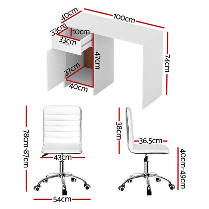 Computer Desk Office Chair Set 100cm - White