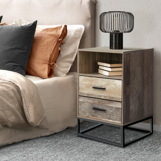 Baden Bedside Table 2 Drawers with Shelf