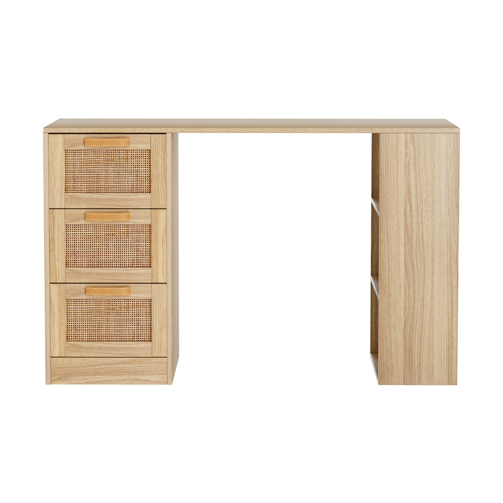 Computer Desk Drawer Shelf Home Office Study Table 120CM - Rattan Oak