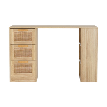 Computer Desk Drawer Shelf Home Office Study Table 120CM - Rattan Oak