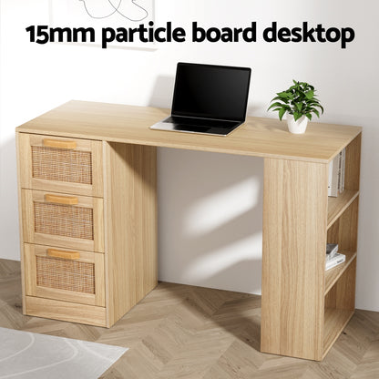Computer Desk Drawer Shelf Home Office Study Table 120CM - Rattan Oak