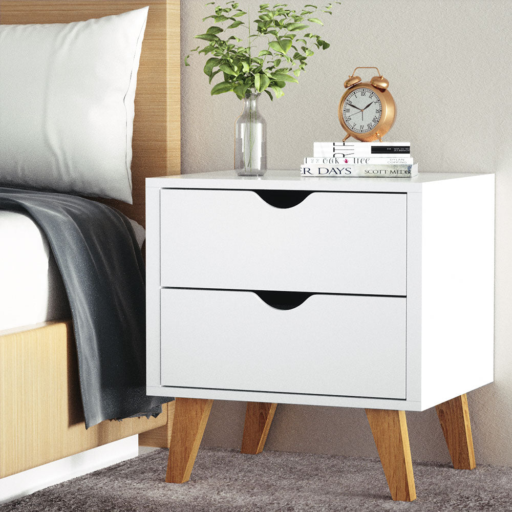 Anders Bedside Table 2 Drawers - White