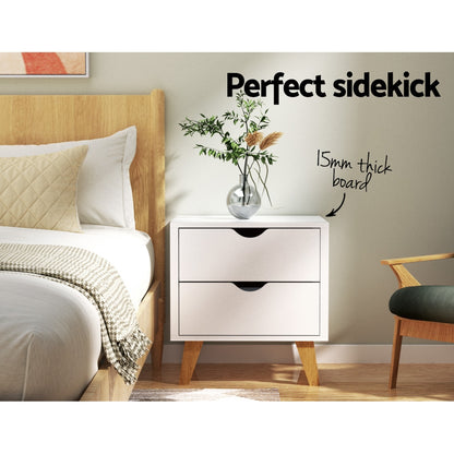 Anders Bedside Table 2 Drawers - White