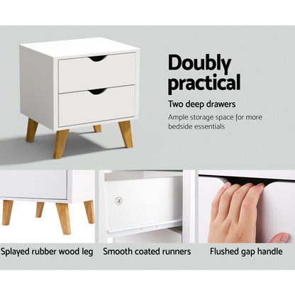 Anders Bedside Table 2 Drawers - White