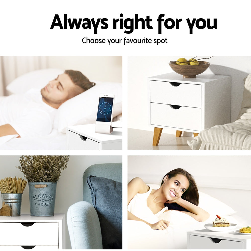 Anders Bedside Table 2 Drawers - White