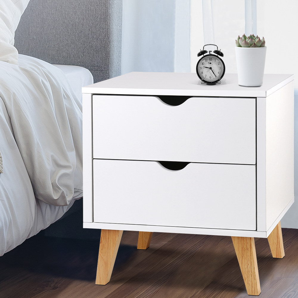 Anders Bedside Table 2 Drawers - White
