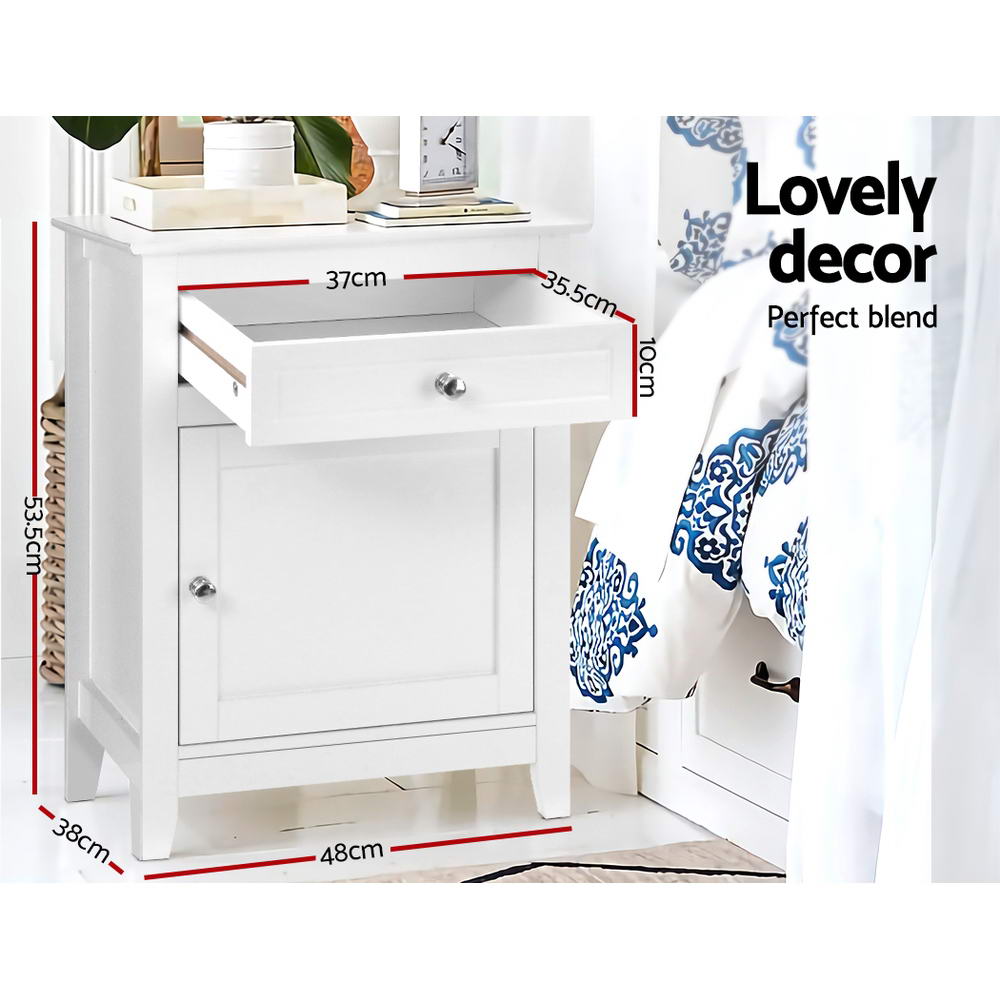 Gustav Bedside Tables Side Table Drawers Nightstand - White
