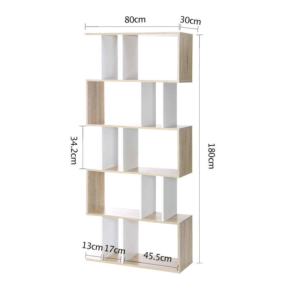 Rita Bookshelf 5 Tiers - White and Oak