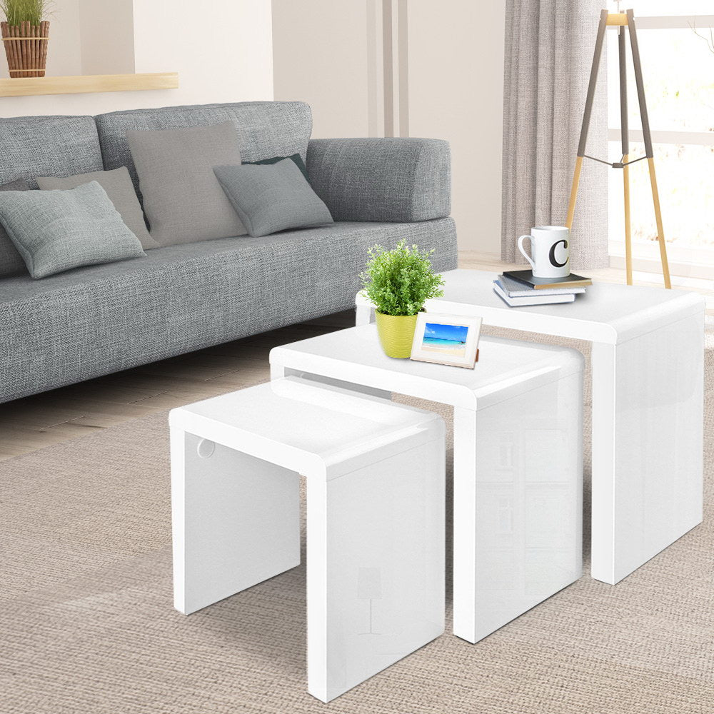 Nesting Coffee Table Set of 3 - Glossy White