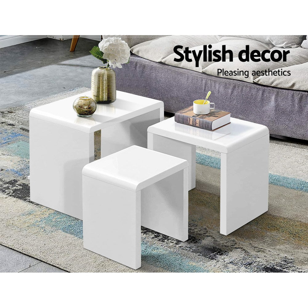 Nesting Coffee Table Set of 3 - Glossy White