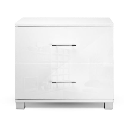 High Gloss Bedside Table 2 Drawers - White