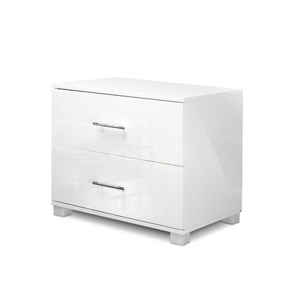 High Gloss Bedside Table 2 Drawers - White