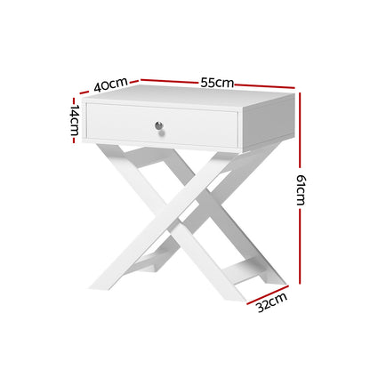 Qara Bedside Table Drawers Nightstand - White