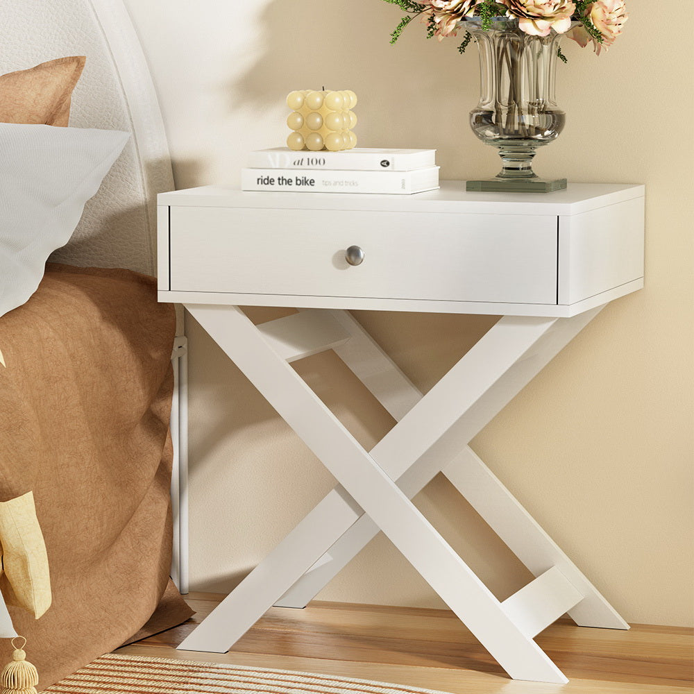 Qara Bedside Table Drawers Nightstand - White