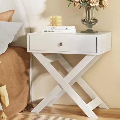 Qara Bedside Table Drawers Nightstand - White