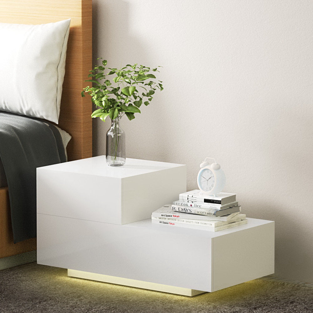 Remi Bedside Tables LED 2 Drawers - White