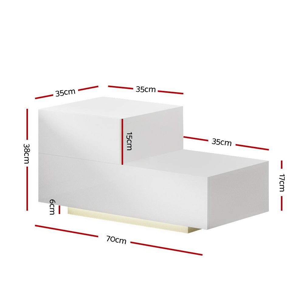 Remi Bedside Tables LED 2 Drawers - White