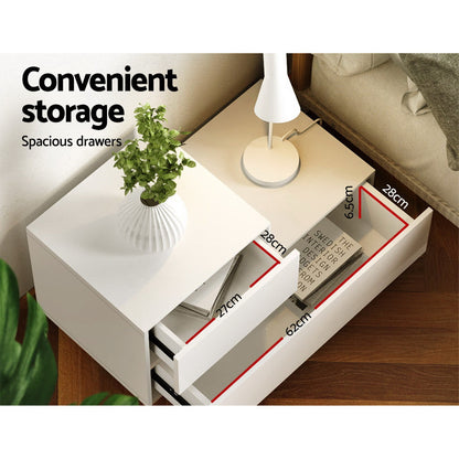 Remi Bedside Tables LED 2 Drawers - White