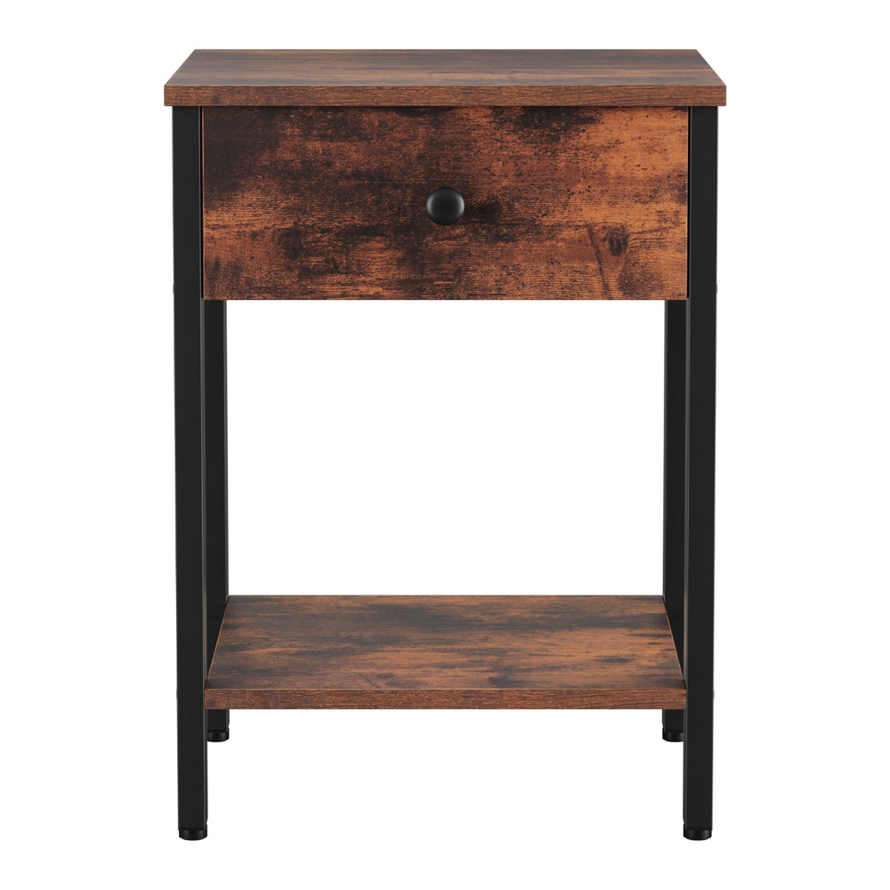 Bedside Table Nightstand 1 Drawer Shelves - Walnut