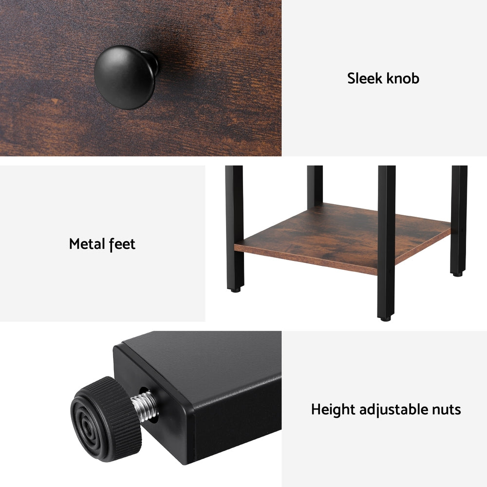 Bedside Table Nightstand 1 Drawer Shelves - Walnut