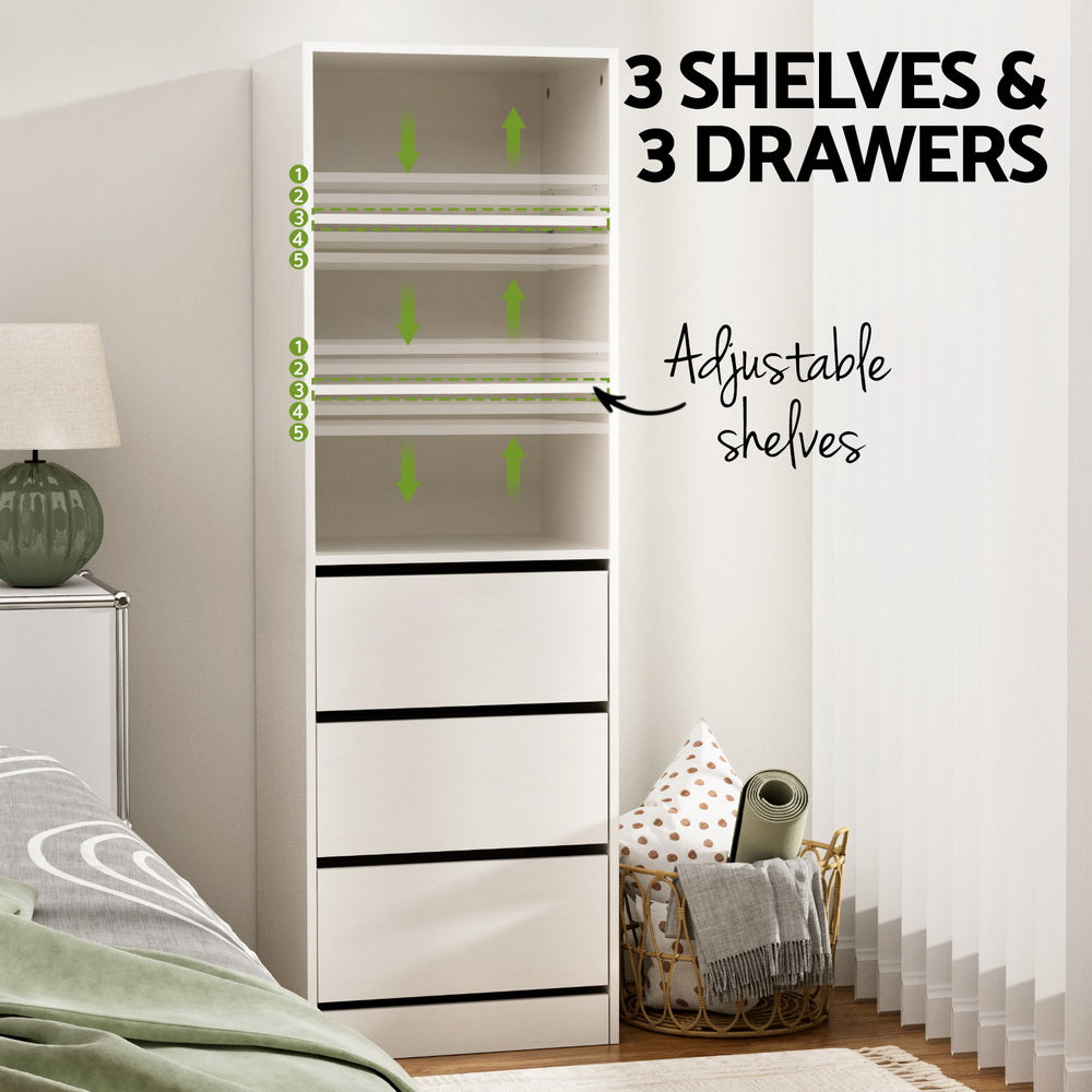 3 Chest of Drawers Tallboy Cabinet - White