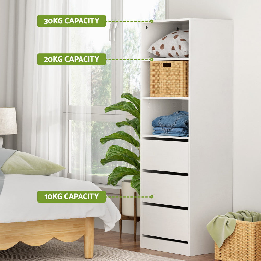 3 Chest of Drawers Tallboy Cabinet - White