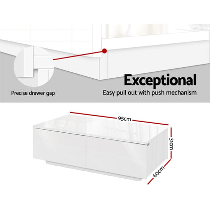 Trevi Coffee Table 4 Drawers - White