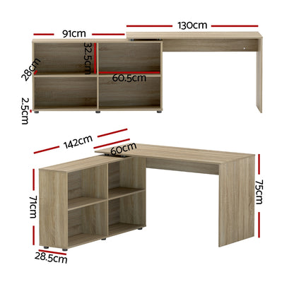 Alban Computer Desk Bookshelf 130CM - Oak