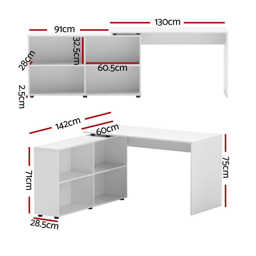 Computer Desk Bookshelf 130CM - White