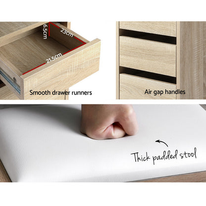 Dressing Table Stool Set Corner 5 Drawers - Oak