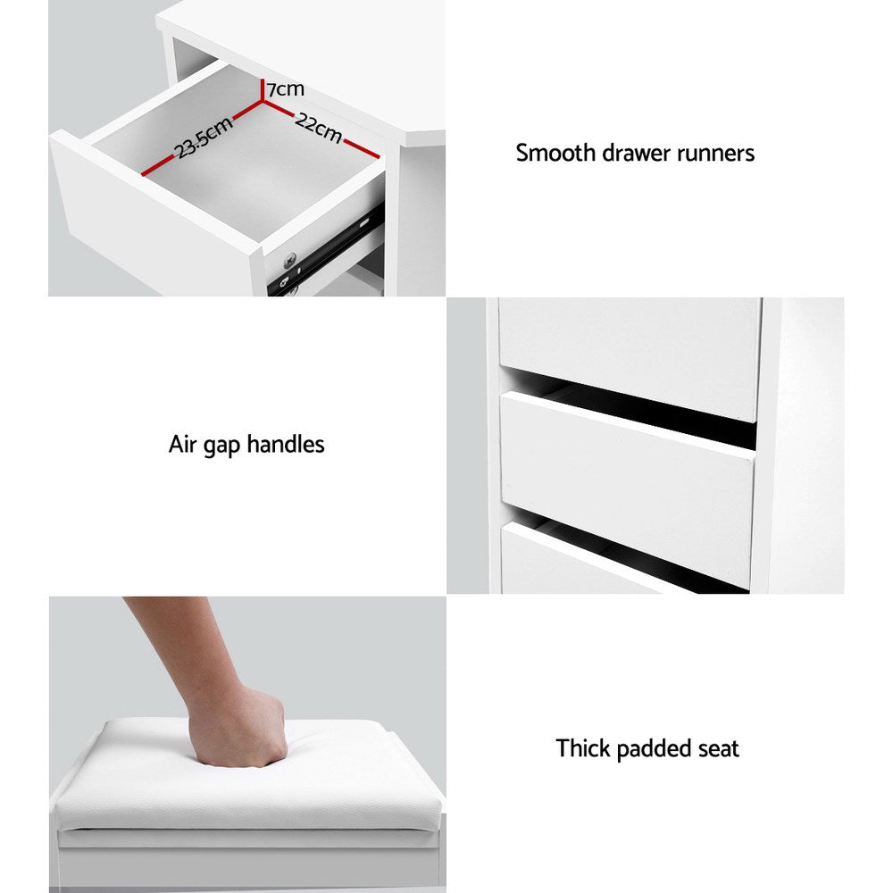Dressing Table Stool Set Corner 5 Drawers - White