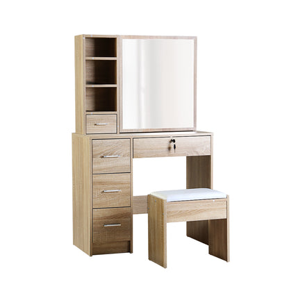 Diane Dressing Table & Stool Set with Sliding Mirror - Oak