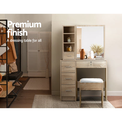 Diane Dressing Table & Stool Set with Sliding Mirror - Oak