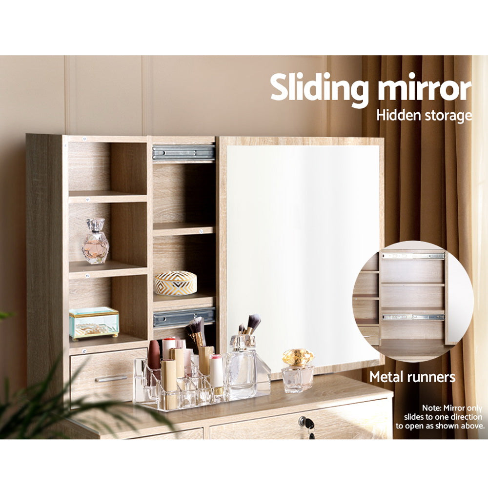 Diane Dressing Table & Stool Set with Sliding Mirror - Oak
