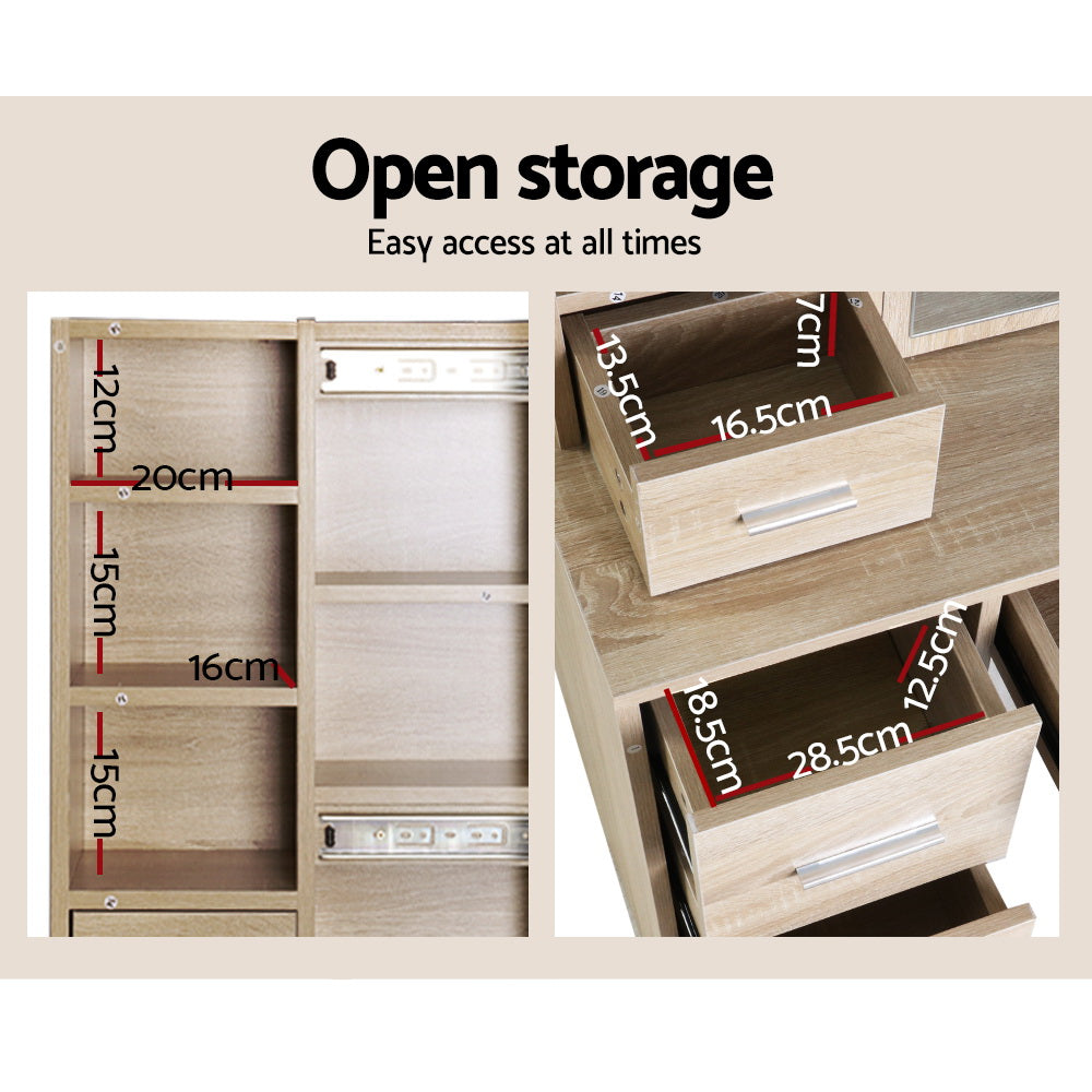 Diane Dressing Table & Stool Set with Sliding Mirror - Oak