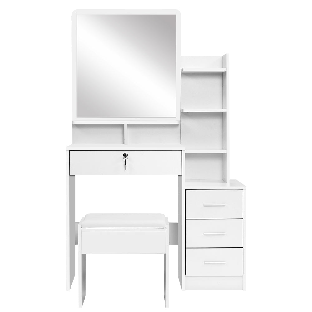 Dressing Table Stool Set 4 Drawers - White