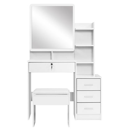 Dressing Table Stool Set 4 Drawers - White
