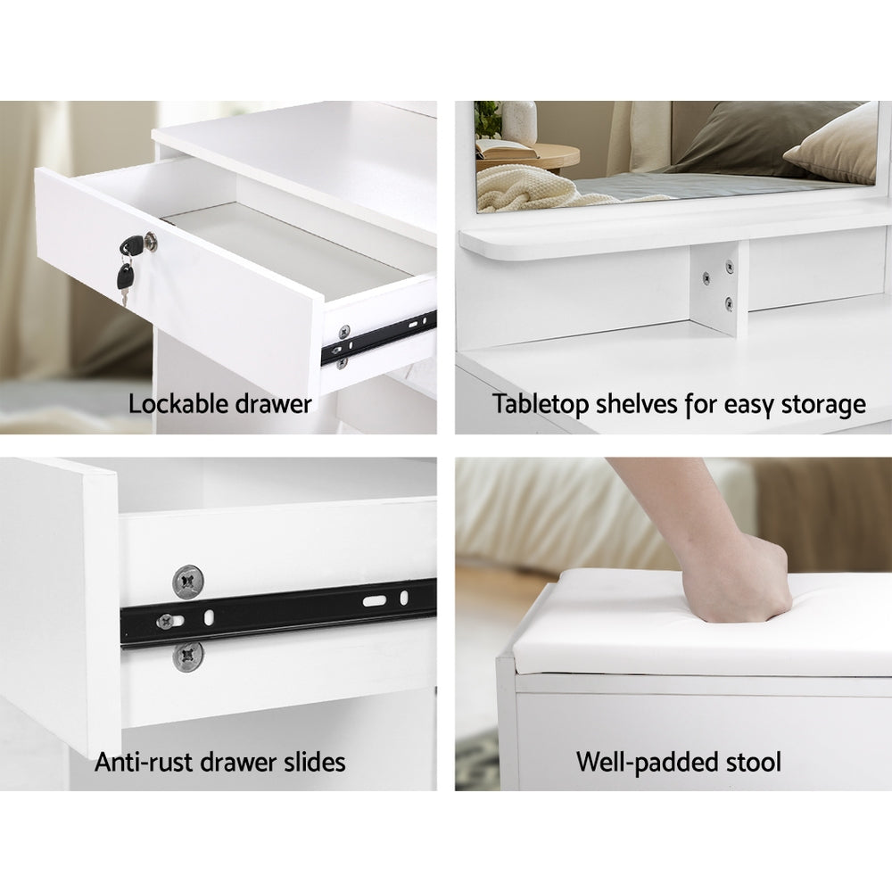 Dressing Table Stool Set 4 Drawers - White