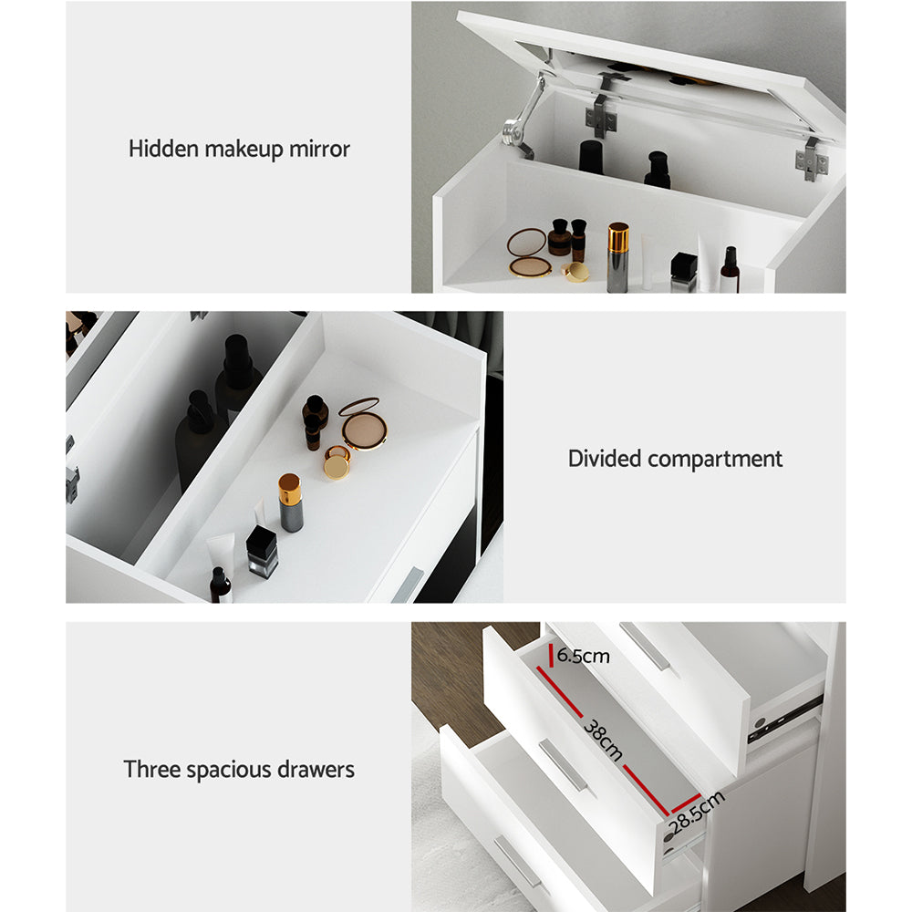 2-in-1 Dressing Table Stool Set Bedside Table - White