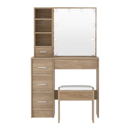 Hollywood Dressing Table Set Stool 10 LED Bulbs - Wood